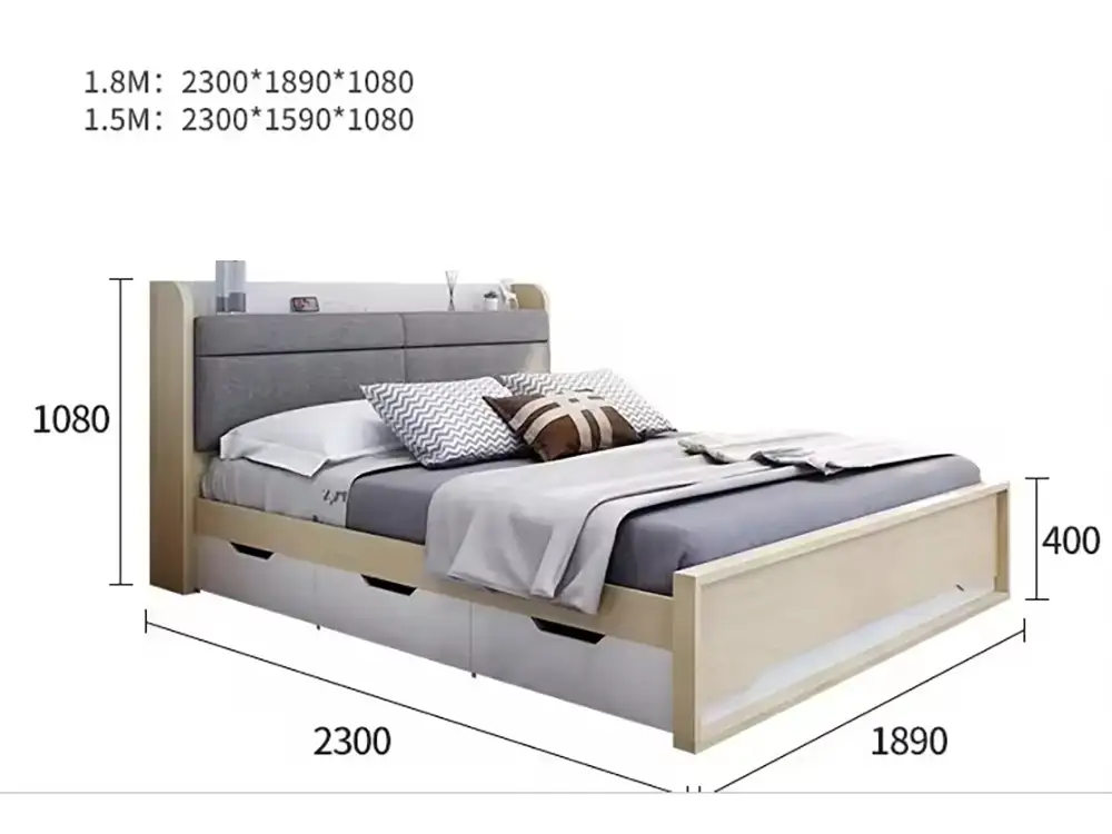Upholstered Linen Platform Bed, Queen Size