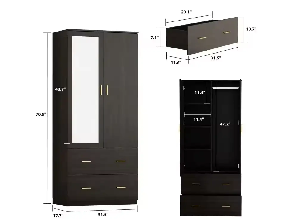 Wooden 2-door Wardrobe, Closet, and Dresser for Bedroom Furniture